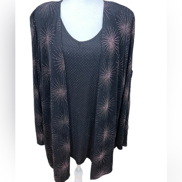 🔥🔥ONYX Nite 2 Piece Sleeveless Top And Jacket. Size 2X Black W/ Pink Sparkle - Picture 1 of 6